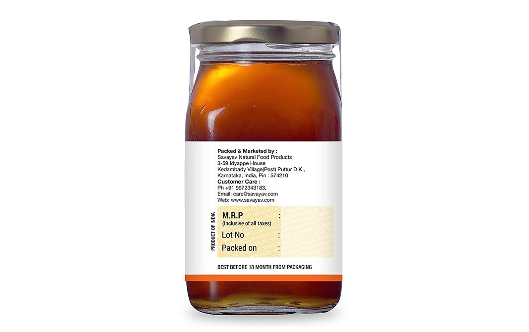 Savayav Premium Quality Raw Honey    Glass Jar  500 grams